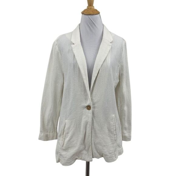 Free People Blazer Womens L Large White Cotton One Button Pockets Notch Collar - Picture 1 of 12